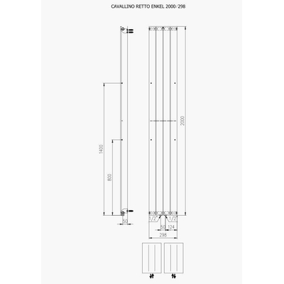 Plieger Cavallino Retto Radiateur design simple raccordement au centre 200x29.8cm 666watt blanc