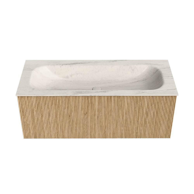MONDIAZ KURVE-DLUX 110cm badmeubel kleur Oak met 1 lade en 0 deuren. Wastafel BIG MEDIUM Midden zonder kraangat Meli.