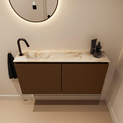 MONDIAZ TURE-DLUX 100cm toiletmeubel Rust. EDEN wastafel Frappe positie links. Met 1 kraangat.