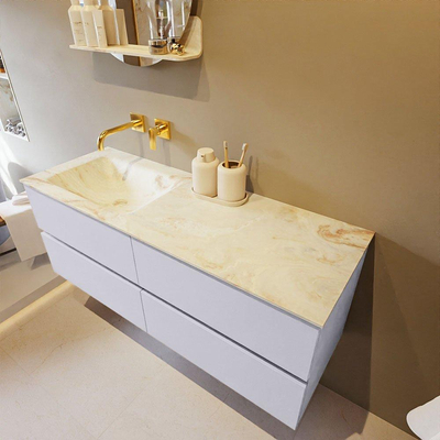 MONDIAZ VICA-DLUX Ensemble meuble de salle de bains - 130cm - meuble bas Cale - 4 tiroirs - vasque encastrée Cloud gauche - sans trous de robinet - version hauteur 60cm - Frappe