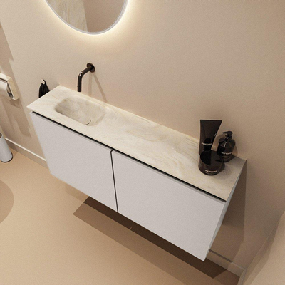 MONDIAZ TURE-DLUX Meuble WC 100cm Linen. Lavabo EDEN Ostra position gauche. Sans trou de robinet.