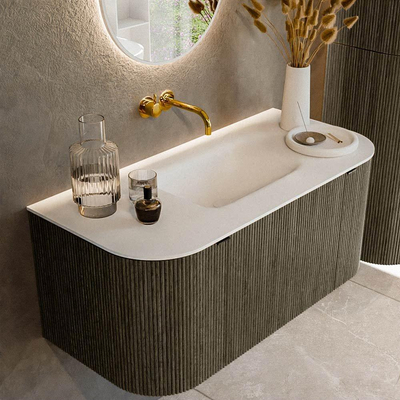 Mondiaz KURVE Badkamermeubelset - 100x46x40cm - 1 lade - 2 deuren - wastafel solid surface - midden - zonder kraangat - Shadow