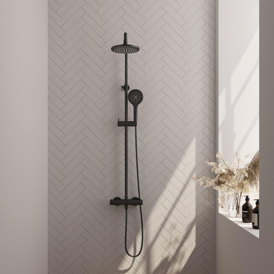 BRAUER Black Edition opbouw regendoucheset – Ø20 cm hoofddouche – glijstang – ronde handdouche – glijstang 145 cm