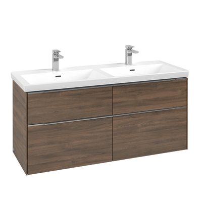Villeroy & Boch Subway 3.0 wastafelonderbouwkast - met 4 laden - met grepen aluminium glanzend - 127.2x57.6x47. - Arizona Oak (hout)