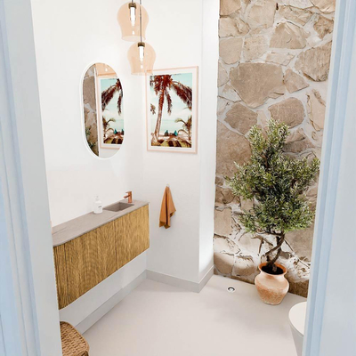 Mondiaz JOYA-DLUX 101.6cm toiletmeubel - ronding links kleur Oak - Wastafel FAYE positie Rechts 1 kraangat kleur Saba.