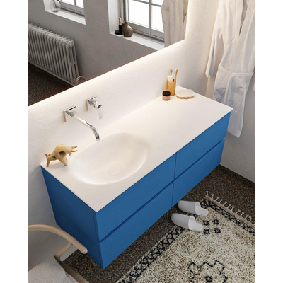 Mondiaz VICA ensemble de meuble de salle de bain - 120cm - meuble sous-vasque jeans - 4 tiroirs - lavabo moon gauche - sans trou de robinet - miroir LED - version XL 60cm de haut