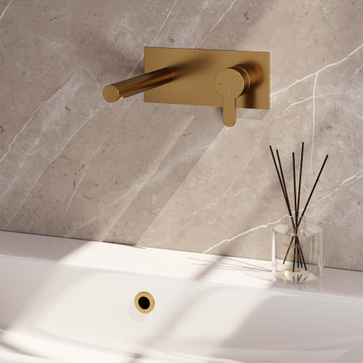 BRAUER Gold Edition Wastafelmengkraan inbouw - rechte uitloop links - hendel plat smal - inclusief inbouwdeel - afdekplaat - model D 1 - PVD - geborsteld goud