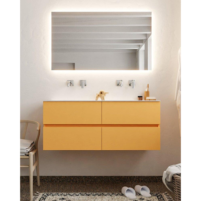 Mondiaz VICA ensemble de meuble de salle de bain - 120cm - meuble sous-vasque ocre 4 tiroirs - lavabo nuage double - sans trou de robinet version XL 60cm de haut