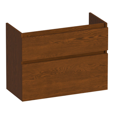 BRAUER Delight meuble sous lavabo peu profond - 80x39x60cm - 2 tiroirs softclose - sans poignée - 1 découpe pour le siphon - chêne massif - lamelles chêne marron