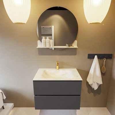 Mondiaz VICA-DLUX Ensemble de meuble de salle de bain - 70cm - meuble sous-vasque gris foncé - 2 tiroirs - lavabo encastré nuage milieu - 1 trou de robinet - version haute de 60cm - opalo