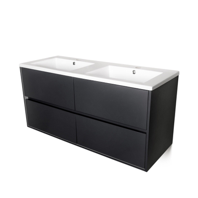 BRAUER New Future meuble salle de bains 139x45.5x55cm suspendu deux trous pour siphon économique avec 4 tiroirs softclose MDF noir brillant