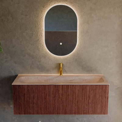 MONDIAZ KURVE-DLUX 120cm badmeubel kleur Ruby met 1 lade en 0 deuren. Wastafel BIG LARGE Midden 1 kraangat Saba.