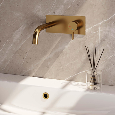 Robinet mélangeur lavabo encastrable Brauer Gold Edition - bec courbé gauche - levier moyen épais - plan de couverture - modèle E 1 - PVD - or brossé