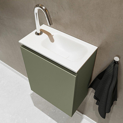 MONDIAZ TURE Kit lave-mains - 40x23x50cm - 1 trou de robinet - 1 porte - armée mate - Lavabo à droite - Acrylique Blanc