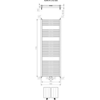 Plieger Roma M designradiator horizontaal middenaansluiting 1755x600mm 964W wit