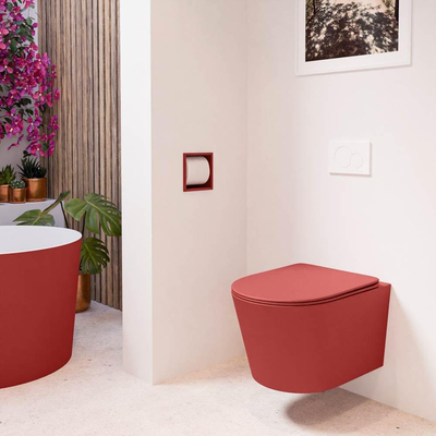 Mondiaz LAVIE WC suspendu – sans bride – 36 x 53 cm – avec abattant softclose – Fire (rouge)