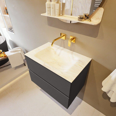 Mondiaz VICA-DLUX Ensemble de meuble de salle de bain - 70cm - meuble sous-vasque gris foncé - 2 tiroirs - lavabo encastré cloud milieu - sans trous de robinet - version haute de 60cm - ostra