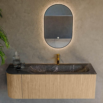 MONDIAZ KURVE-DLUX 135cm Meuble salle de bain avec module 25 G - couleur Oak - 1 tiroir - 1 porte - vasque BIG MEDIUM droite - 1 trou de robinet - couleur Lava