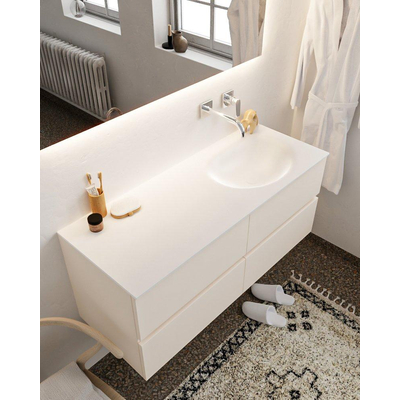 Mondiaz VICA ensemble de meuble de salle de bain - 120cm - meuble sous-vasque lin - 4 tiroirs - lavabo lune droite - sans trou de robinet - miroir LED - version XL 60cm haut