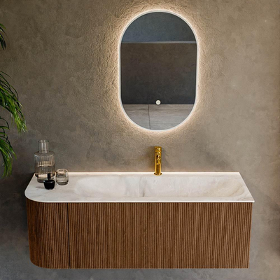 MONDIAZ KURVE-DLUX 125cm Meuble salle de bain avec module 25 G - couleur Walnut - 1 tiroir - 1 porte - vasque BIG MEDIUM droite - 1 trou de robinet - couleur Frappe