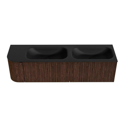 MONDIAZ KURVE meuble de salle de bains 165cm avec module 25 L couleur Walnut avec 2 tiroirs et 1 porte. Lavabo BIG SMALL double / droite sans trou de robinet Urban.