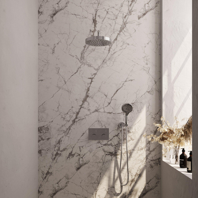 BRAUER Stripe Thermostatische Inbouw Regendouche - drukknoppen - SET 29 - 25cm douchekop - gebogen muurarm - 3-standen handdouche - doucheslang - wandaansluitbocht - chroom