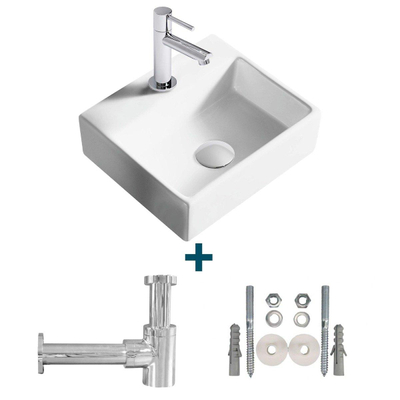 Nemo Spring Sun fonteinset – 33.5x29.5 cm – keramiek wit – kraangat midden – chromen kraan
