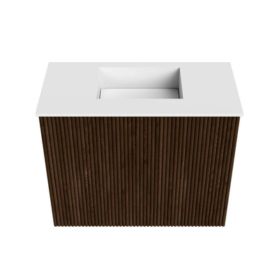 Mondiaz JOYA 50cm toiletmeubel - kleur Walnut - Wastafel FAYE positie Midden Zonder kraangat kleur Talc.
