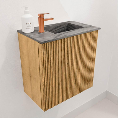 Mondiaz JOYA-DLUX 40cm toiletmeubel - kleur Oak - Wastafel FAYE positie Rechts 1 kraangat kleur Sombra.