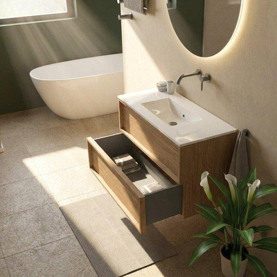 Saniclass Holz Frame Badkameronderkast - 100x45x60cm - 2 lades - eiken natural