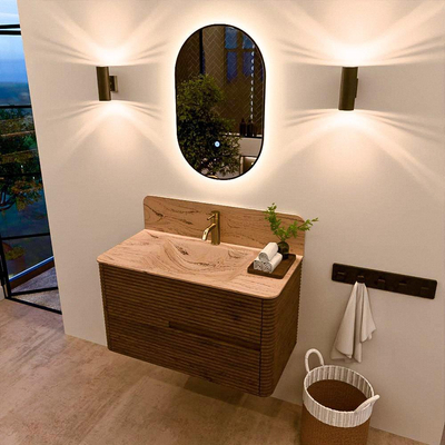 Mondiaz CIRO-DLUX Badkamermeubelset - 90x45x50cm - Solid surface wastafel Arena - 1 wasbak Midden - 1 kraangat - 2 lades - Dusk