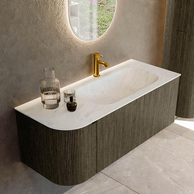 Mondiaz KURVE-DLUX Badkamermeubelset - 115x46x40cm - 1 lade - 1 deur - wastafel solid surface - rechts - 1 kraangat - Shadow