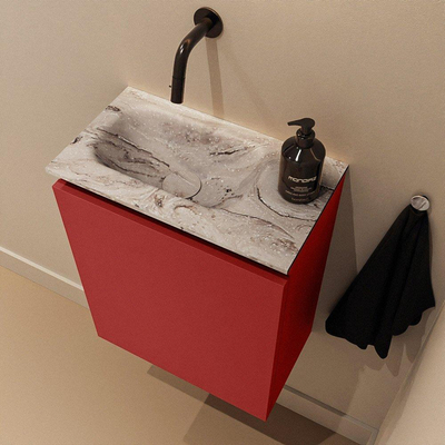 MONDIAZ TURE-DLUX Meuble toilette - 40cm - Fire - EDEN - vasque Glace - position gauche - sans trou de robinet