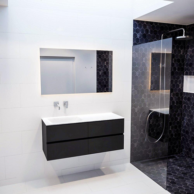 ENSEMBLE DE MEUBLE MONDIAZ VICA - 120cm - 4 tiroirs - lavabo Cloud gauche - 0 trou de robinet - solid surface urban
