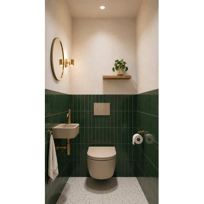 QeramiQ Dely Pack WC - 36,3x51,7cm - à fond creux - sans bride - réservoir encastré Geberit UP320 - abattant WC softclose 35 mm - plaque de déclenchement taupe - boutons ronds - mat beige