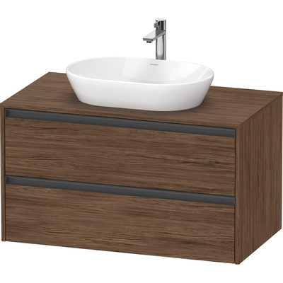 Duravit Ketho 2 meuble sous-lavabo avec plan console avec 2 tiroirs 100x55x56.8cm avec poignées anthracite noyer foncé mat