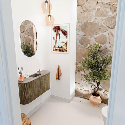 Mondiaz JOYA-DLUX 83.2cm toiletmeubel - ronding links en rechts kleur Dusk - Wastafel FAYE positie Midden 1 kraangat kleur Oza.