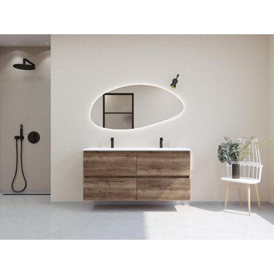 HR Infinity XXL ensemble de meubles de salle de bain 3d 140 cm 2 vasques en céramique blanc mat 2 trous de robinetterie 4 tiroirs charleston