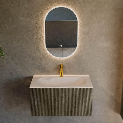 MONDIAZ KURVE-DLUX 80cm badmeubel kleur Shadow met 1 lade en 0 deuren. Wastafel BIG SMALL Midden 1 kraangat Meli.