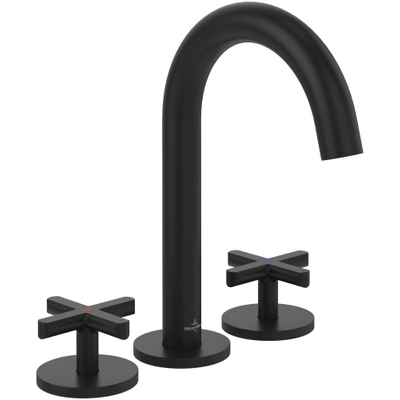 Villeroy & Boch Loop & Friends wastafeluitloop set - met kruisgreep - mat zwart