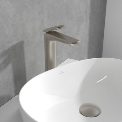 Villeroy & Boch Antao ensemble de robinet à une poignée - rehaussé - avec bonde clic clac - Nickel brossé (inox)