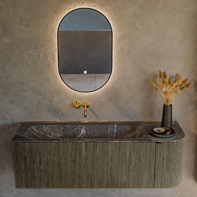 Mondiaz KURVE-DLUX Ensemble de meuble de salle de bains - 135x46x40cm - 1 tiroir - 1 porte - lavabo solid surface - gauche - sans trou de robinet - Shadow