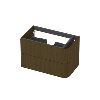 INK Concept R Meuble sous-lavabo - 80x45x52cm - 2 tiroirs - poignées rapportées - angle arrondi à droite - MDF - shadow veneer
