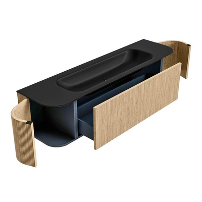 MONDIAZ KURVE Meuble de salle de bains 170 cm avec module 25 Len R couleur Oak avec 1 tiroir et 2 portes. Lavabo BIG LARGE au milieu sans trou de robinet Urban.