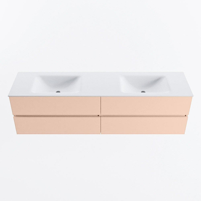 MONDIAZ Vica Ensemble meuble de salle de bains - 180cm - meuble bas rosee - 4 tiroirs - lavabo cloud double - sans trous de robinet - version haute 60cm - talc