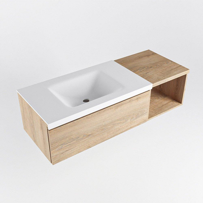 MONDIAZ BUKLA 120cm badmeubel met open module 40 kleur Washed Oak met 1 lade. Wastafel CLOUD links 1 kraangat kleur Talc.