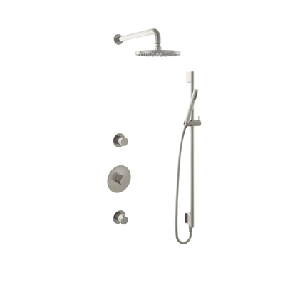 Hotbath Buddy IBS - Regendoucheset - 35cm wandarm - 20cm ronde hoofddouche - staafhanddouche - glijstang - 2 stopkranen - geborsteld nikkel (RVS)