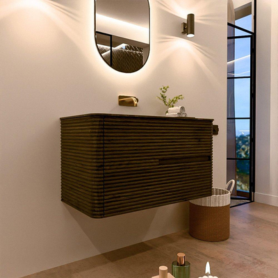 Mondiaz CIRO-DLUX Badkamermeubelset - 90x45x50cm - Solid surface wastafel Lava - 1 wasbak Midden - zonder kraangaten - 2 lades - Shadow