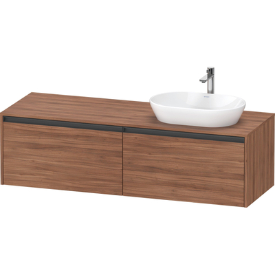 Duravit ketho 2 meuble sous lavabo avec plaque console et 2 tiroirs pour lavabo à droite 160x55x45.9cm avec poignées noyer anthracite mate