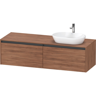 Duravit Ketho 2 meuble sous-lavabo avec plateau console avec 2 tiroirs pour vasque à droite 160x55x45.9cm avec poignées anthracite noyer mat
